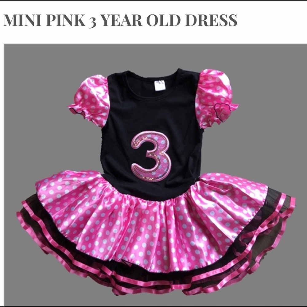 Mini pink 1, 2 and 3 years birthday dress